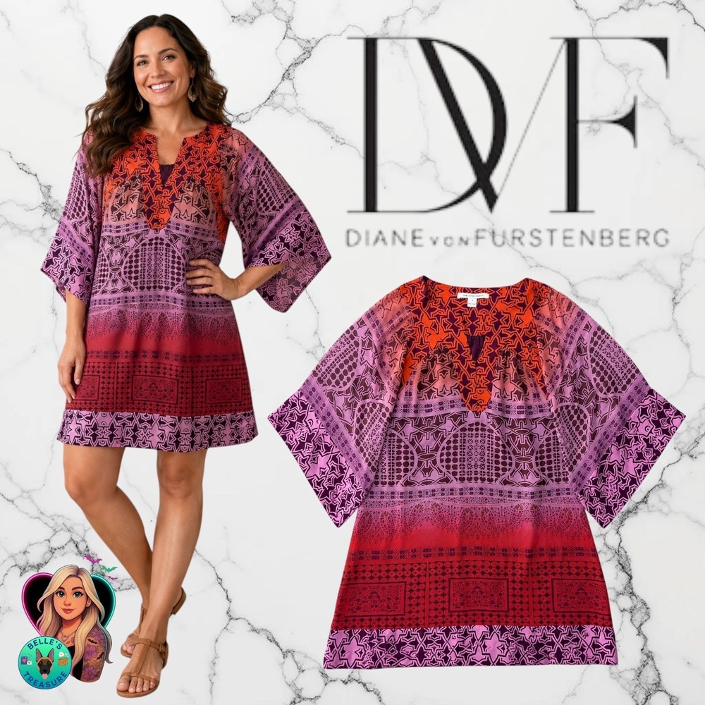Diane von Furstenberg Maiko Indian Temple Silk Tunic Dress Oversized Women's 4